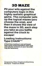 3D Maze - Box - Back Image