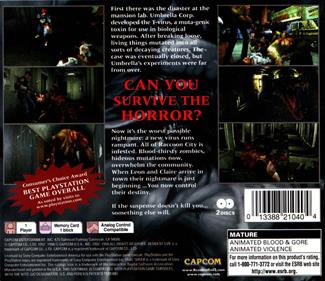 Resident Evil 2: Dual Shock Ver. - Box - Back Image
