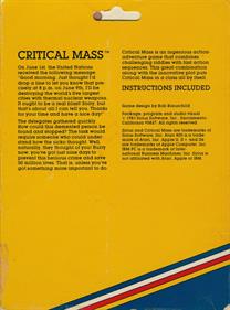 Critical Mass (Sirius Software) - Box - Back Image
