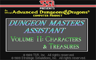Advanced Dungeons & Dragons: Dungeon Masters Assistant: Volume II: Characters & Treasures - Screenshot - Game Title Image