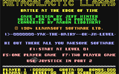 Metagalactic Llamas: Battle at the Edge of Time - Screenshot - Game Title Image