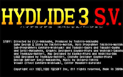 Hydlide 3: Special Version - Screenshot - Game Title Image