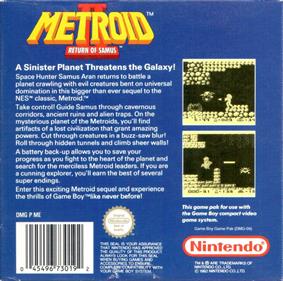 Metroid II: Return of Samus - Box - Back Image