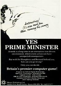 Yes Prime Minister: The Computer Game - Advertisement Flyer - Front Image