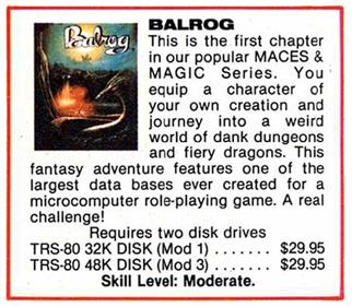 Balrog - Advertisement Flyer - Front Image