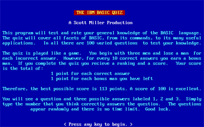 The IBM BASIC Quiz - Screenshot - Game Title Image