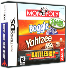 4 Game Fun Pack Monopoly/Boggle/Yahtzee/Battleship - Box - 3D Image