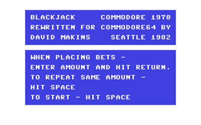 Blackjack (Commodore Business Machines) - Screenshot - Game Title Image