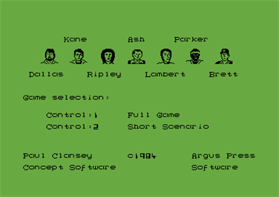 Alien (Argus Press Software) - Screenshot - Game Select Image