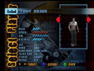Tony Hawk's Pro Skater - Screenshot - Game Select Image
