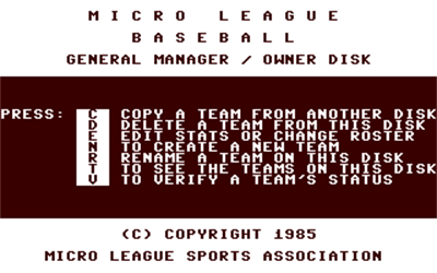 MicroLeague Baseball: General Managers Owners Disk - Screenshot - Gameplay Image