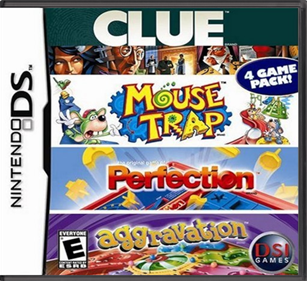 4 Game Pack! Clue / Mouse Trap / Perfection / Aggravation - Box - Front - Reconstructed Image