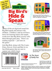 Sesame Street: Big Bird's Hide & Speak - Box - Back Image