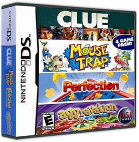 4 Game Pack! Clue / Mouse Trap / Perfection / Aggravation - Box - 3D Image