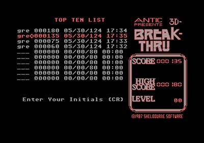 3-D Break-Thru - Screenshot - High Scores Image