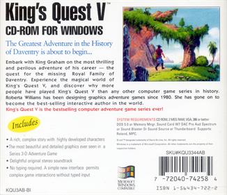 King's Quest V - Box - Back Image