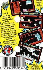 Dizzy: The Ultimate Cartoon Adventure - Box - Back Image