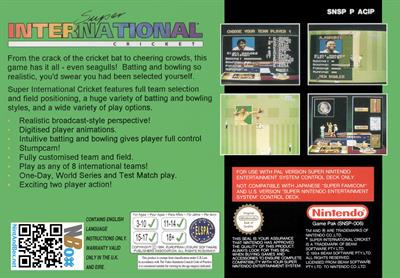 Super International Cricket - Box - Back Image