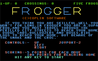 Frogger (Coplin Software) - Screenshot - Game Title Image
