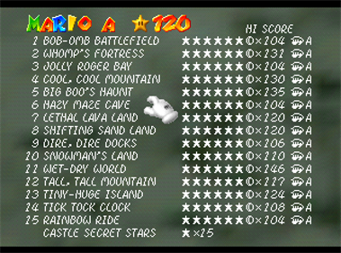 Super Mario 64 - Screenshot - High Scores Image