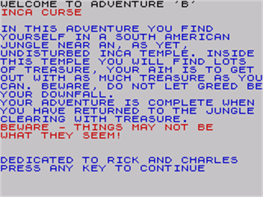 Adventure B: Inca Curse - Screenshot - Game Title Image