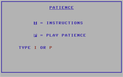 Patience (Commodore Business Machines) - Screenshot - Game Title Image