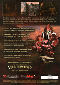 The Elder Scrolls III: Tribunal - Box - Back Image