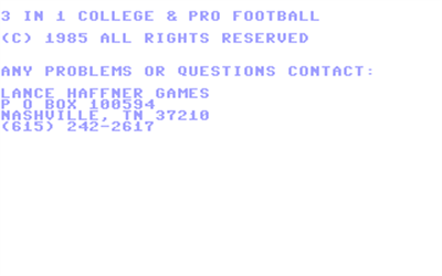 3 in 1 College & Pro Football - Screenshot - Game Title Image