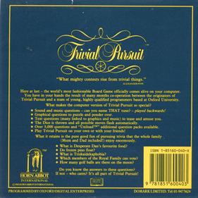 Trivial Pursuit: The Computer Game: Commodore Genus Edition - Box - Back Image