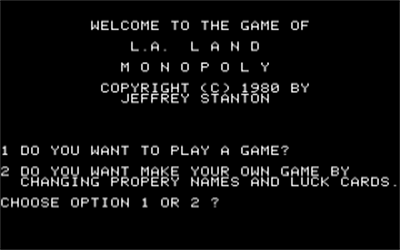 L.A. Land Monopoly - Screenshot - Game Select Image