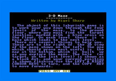 3-D Maze (Nigel Sharp) - Screenshot - Game Title Image