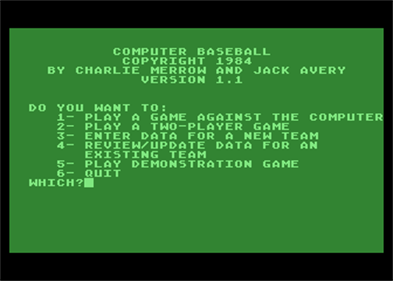 Computer Baseball - Screenshot - Game Select Image