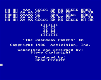 Hacker II: The Doomsday Papers - Screenshot - Game Title