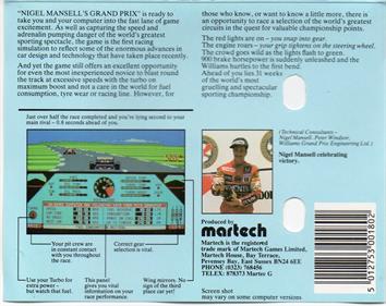 Nigel Mansell's Grand Prix - Box - Back Image