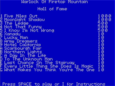 The Warlock of Firetop Mountain - Screenshot - High Scores Image