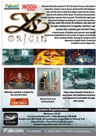 Ys Origin - Fanart - Box - Back Image