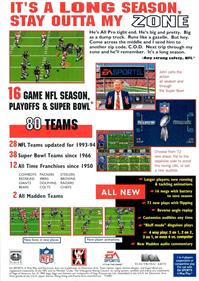 Madden NFL '94 - Box - Back Image