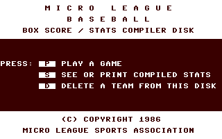 MicroLeague Baseball: Box Score Stats Compiler Disk