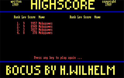 Bocus - Screenshot - High Scores Image