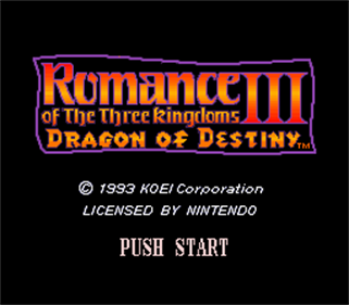 Romance of the Three Kingdoms III: Dragon of Destiny - Screenshot - Game Title Image
