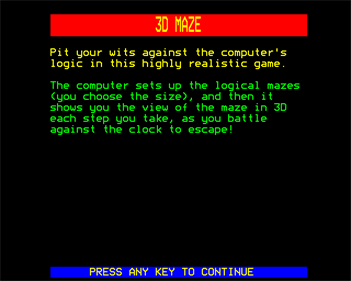 3-D Maze - Screenshot - Game Title Image