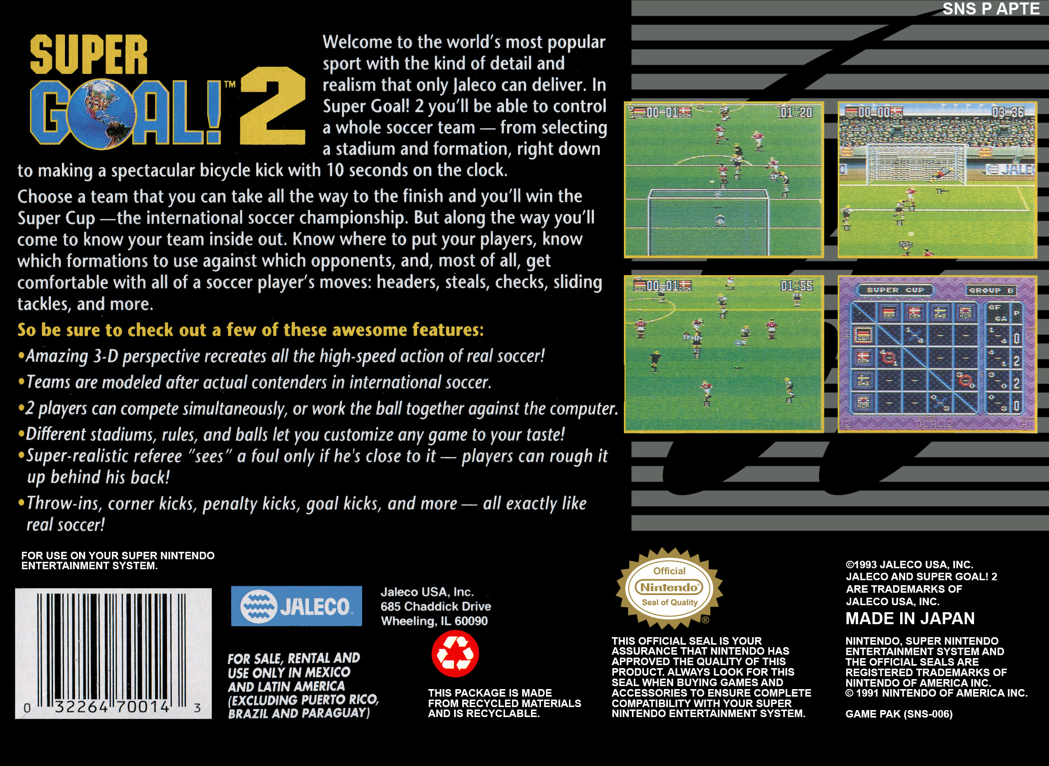 Goal! / Super Cup Soccer / Super Goal! - Super Nintendo - Skooter Blog