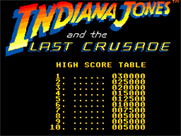 Indiana Jones and the Last Crusade - Screenshot - High Scores Image