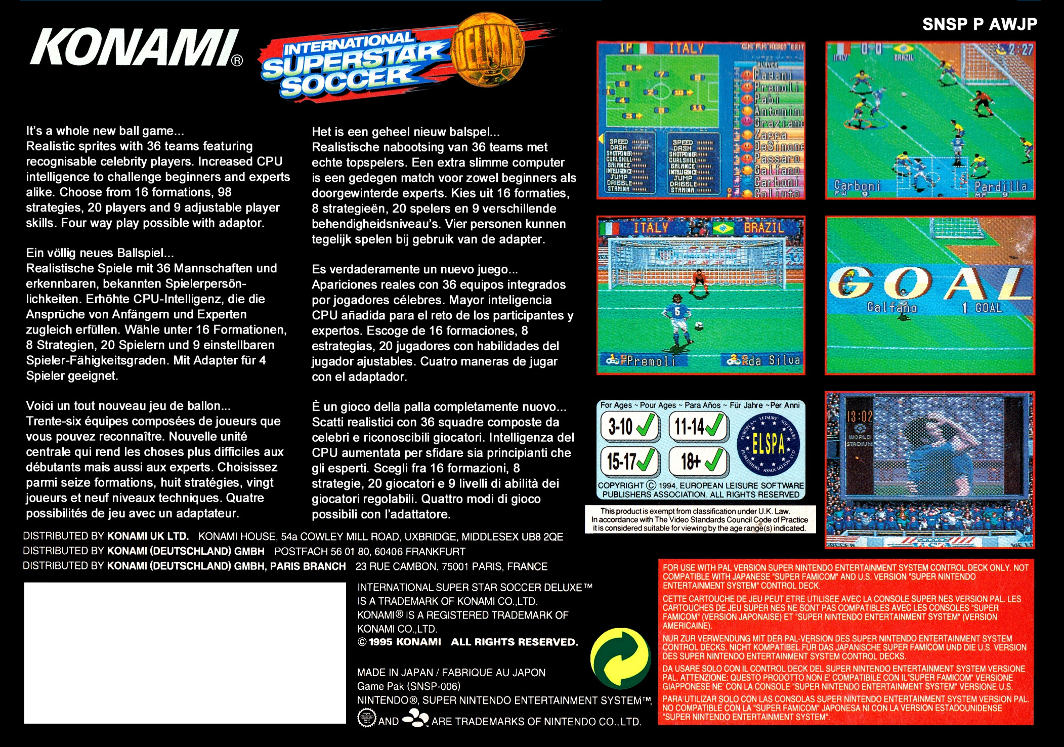 International Superstar Soccer (1995), SNES Game