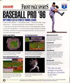 Front Page Sports: Baseball Pro '96 Season - Box - Back Image