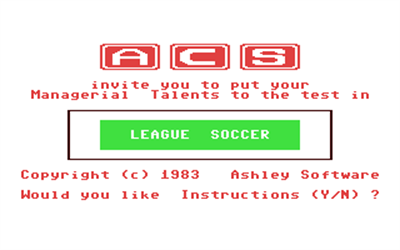League Soccer (Ashley Software) - Screenshot - Game Title Image