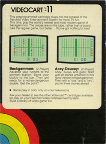 Videocart-11: Backgammon, Acey-Deucey - Box - Back Image