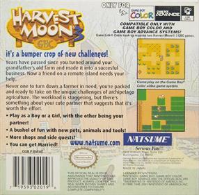 Harvest Moon 3 GBC - Box - Back Image