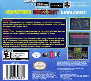 Centipede / Breakout / Warlords - Box - Back Image
