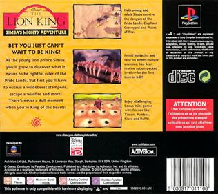 Disney's The Lion King: Simba's Mighty Adventure - Box - Back Image